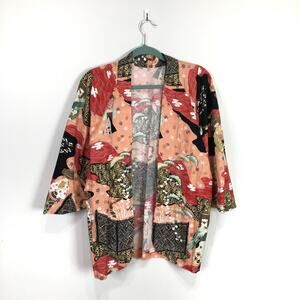 Vintage novelty kimono cotton blend pink red black One Size fits All